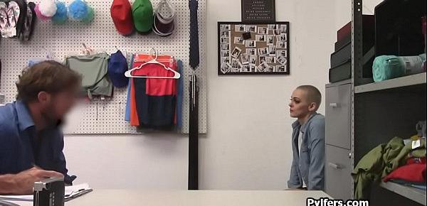 Teen thief with buzzed hair sucks officers fat cock